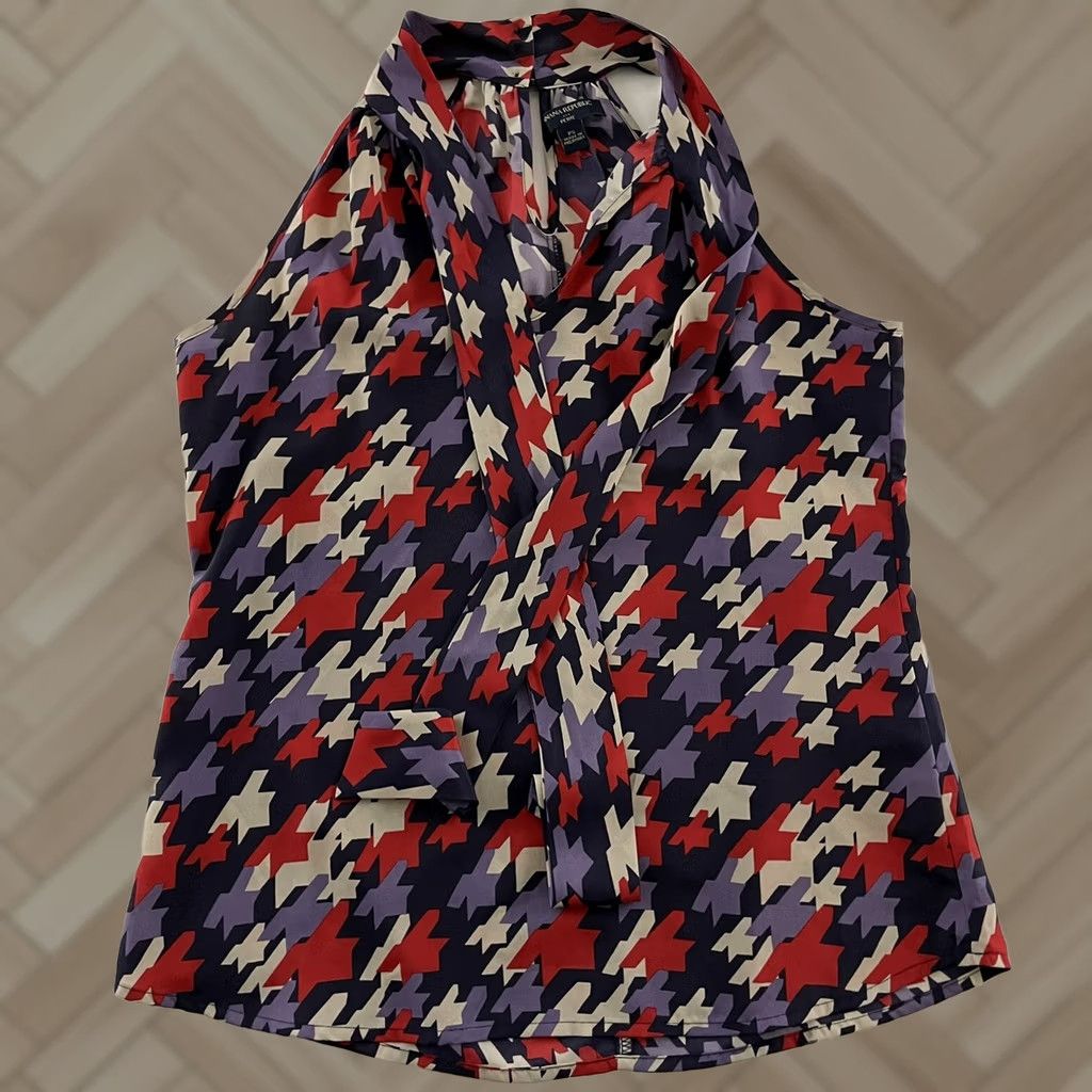 Banana Republic Banana Republic Geometric Print Sleeveless Top Women's Petite PS Purple Red Tank Shirt Size S / US 4 / IT 40 - 1 Thumbnail