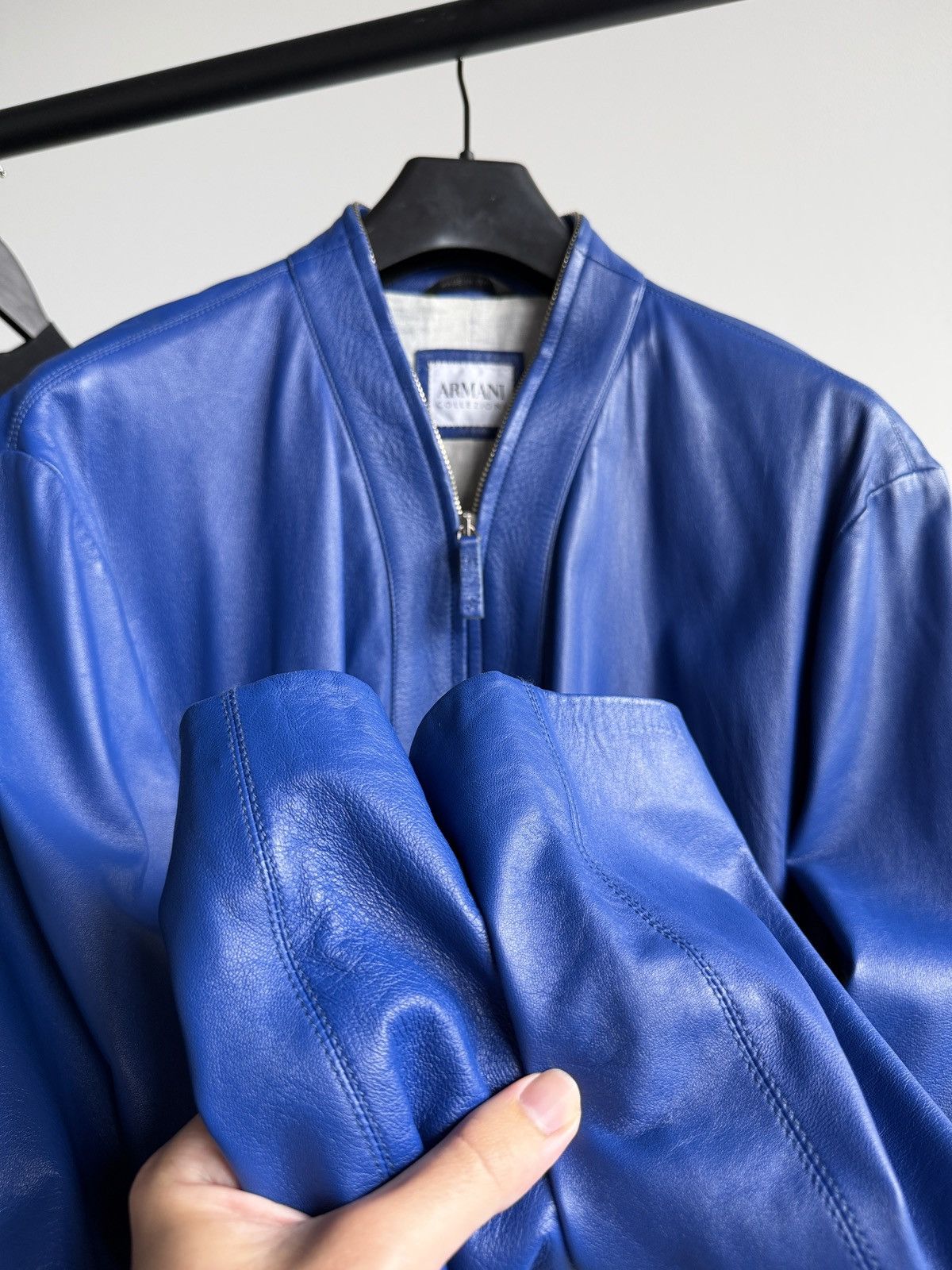 Armani Armani Cobalt Blue Lamb Biker Leather Full Zip Jacket Size US M / EU 48-50 / 2 - 2 Thumbnail