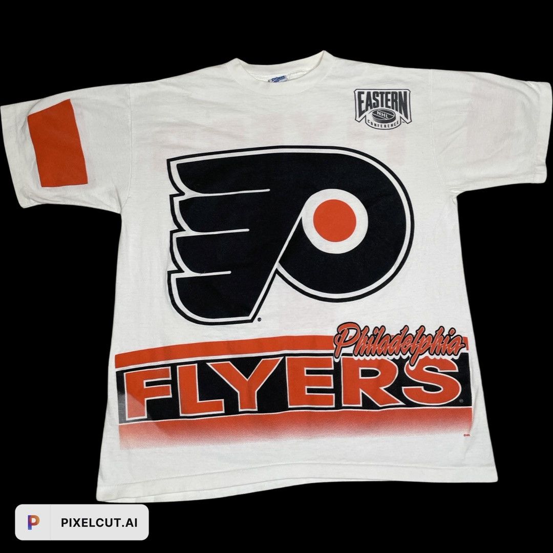 image of Hockey x Nhl Vintage 90's Philadelphia Flyers Aop Single Stitch Tee in White, Men's (Size Large)