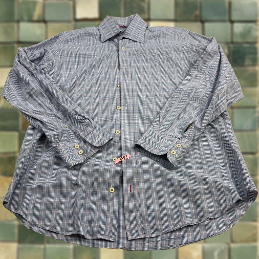 Boden Boden 16/35 .5 Button Front Long Sleeve Dress Shirt Blue Men’s EUC Check Size 42R - 1 Thumbnail