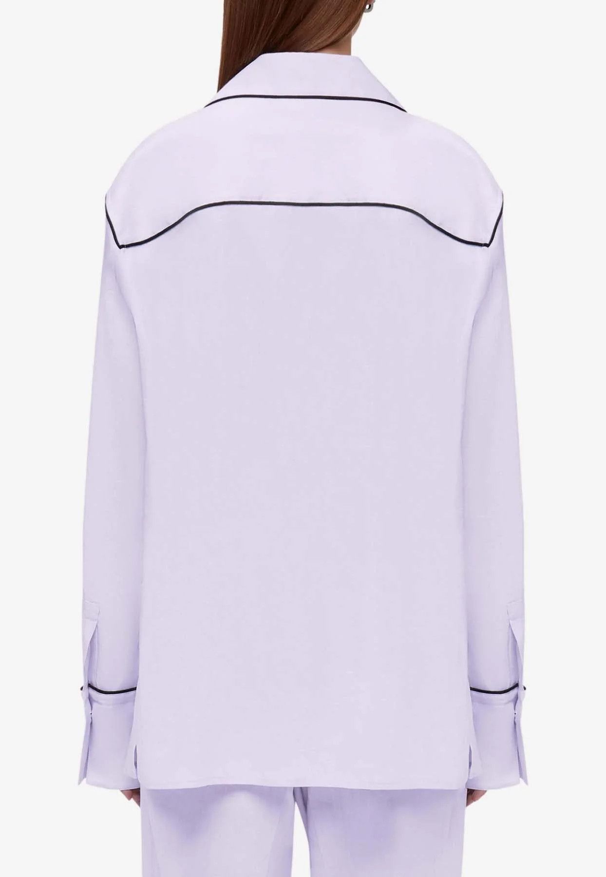 Salvatore Ferragamo o1s1rm0126 Logo Pajama Shirt in Purple Size M / US 6-8 / IT 42-44 - 3 Thumbnail