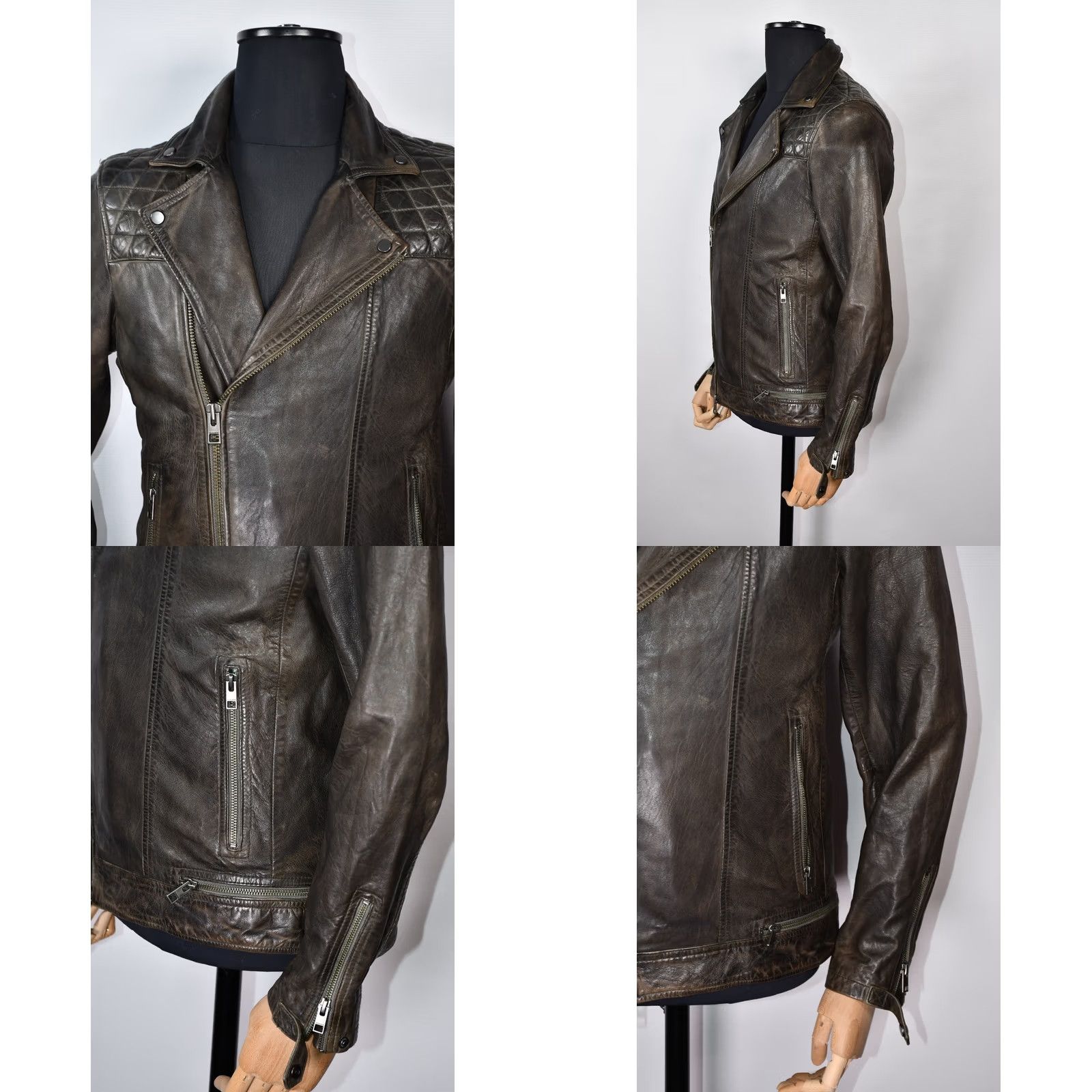 Allsaints AllSaints Conroy Leather Biker Jacket Mens S Brown Leather Jacket Casual Motorcycle Style 100% Leather 62%Viscose 36%Cotton Lining Size US S / EU 44-46 / 1 - 8 Thumbnail