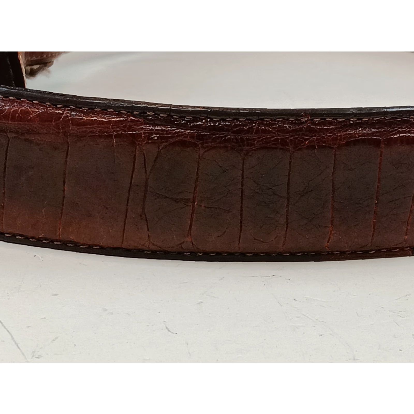 Brighton VINTAGE Brighton Belt Croc Print Leather Brown Brass Buckle Adjustable 31-34 Inches Women Medium Size ONE SIZE - 7 Thumbnail