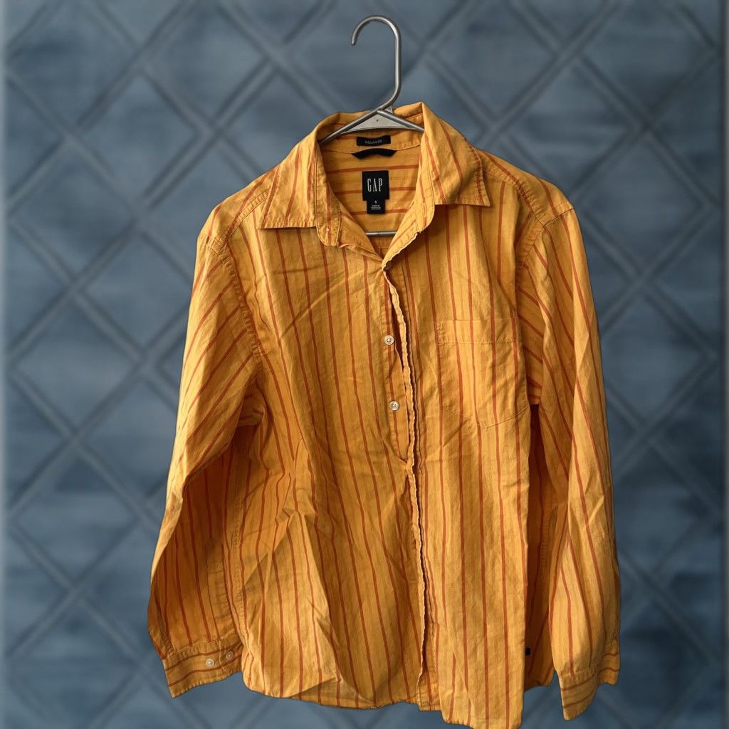Gap Gap Button-Up Shirt S Orange Striped Long Sleeve Relaxed Mens Modern Classic Casual Business Party/Cocktail Travel (Adult) Mens Size US S / EU 44-46 / 1 - 1 Thumbnail