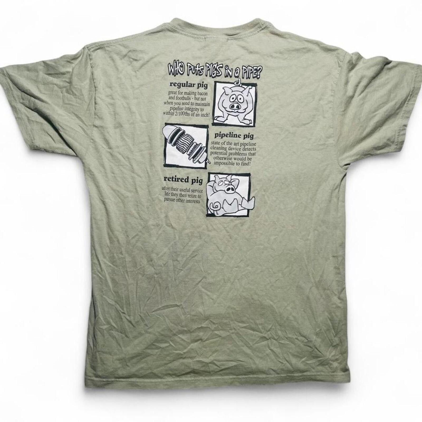 Hanes Vintage Trans-Alaska Pipeline Pig In A Pipe Shirt Olive L Size US L / EU 52-54 / 3 - 2 Thumbnail