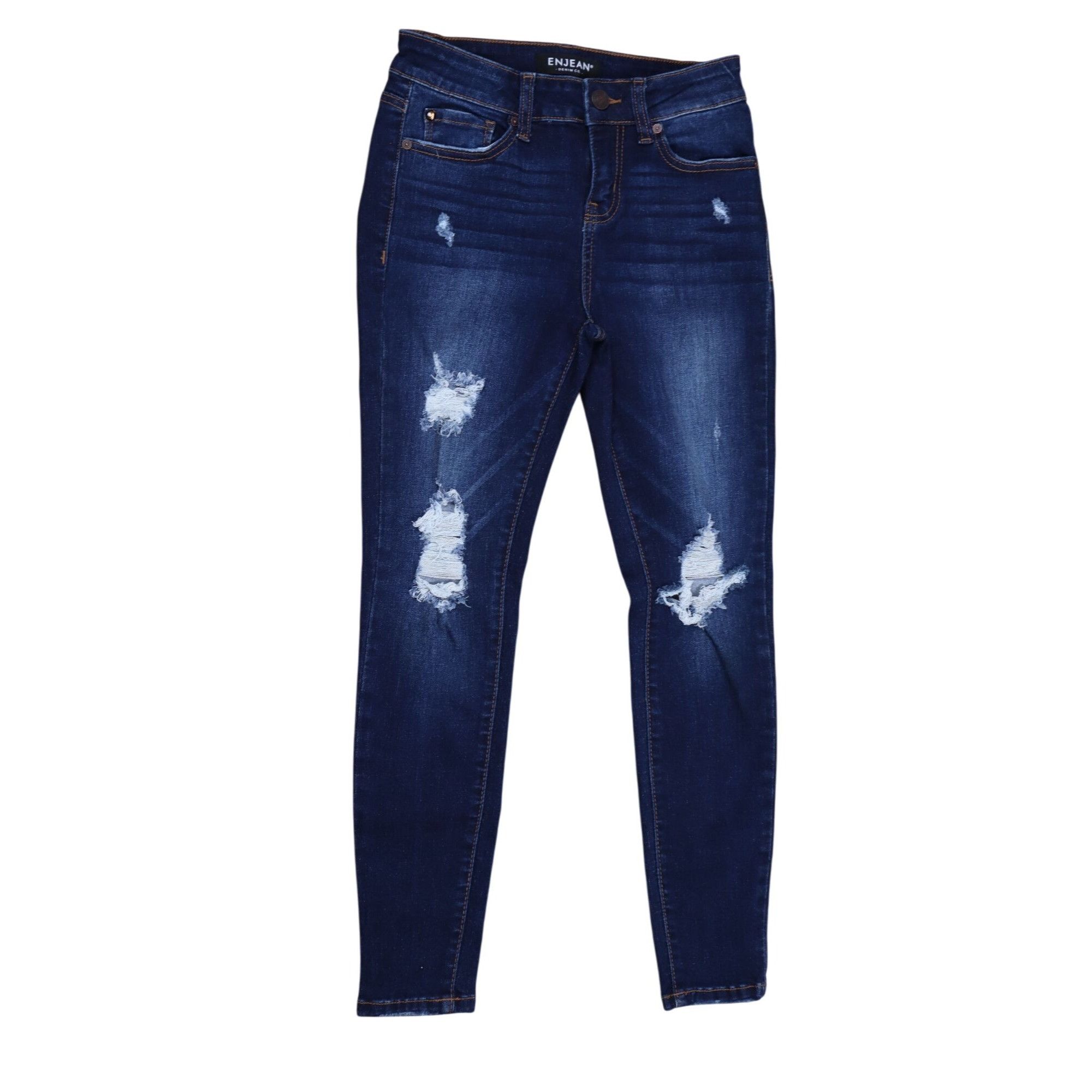 Other ENJEAN Distressed Skinny Jeans - Size 1 - Dark Wash Mid-Rise Size 25" / US 0 / IT 36 - 1 Thumbnail