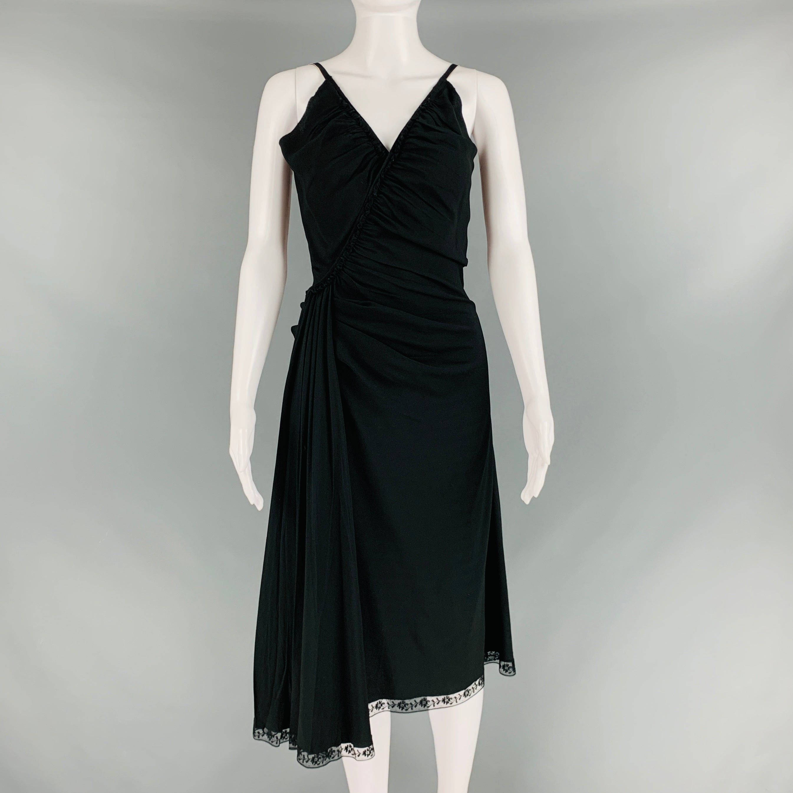 image of Prada Black Acetate Viscose Ruched Spaghetti Straps Dress, Women's (Size XS)
