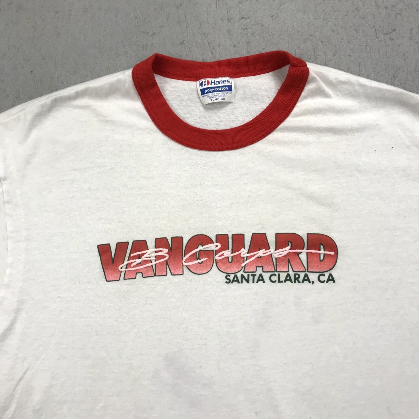 Hanes VINTAGE Hanes Santa Clara Vanguard Shirt Mens XL 80s White Cotton Crew Neck Short Sleeve Logo Single Stitch Drumline Collection Mens XL Size US XL / EU 56 / 4 - 2 Thumbnail
