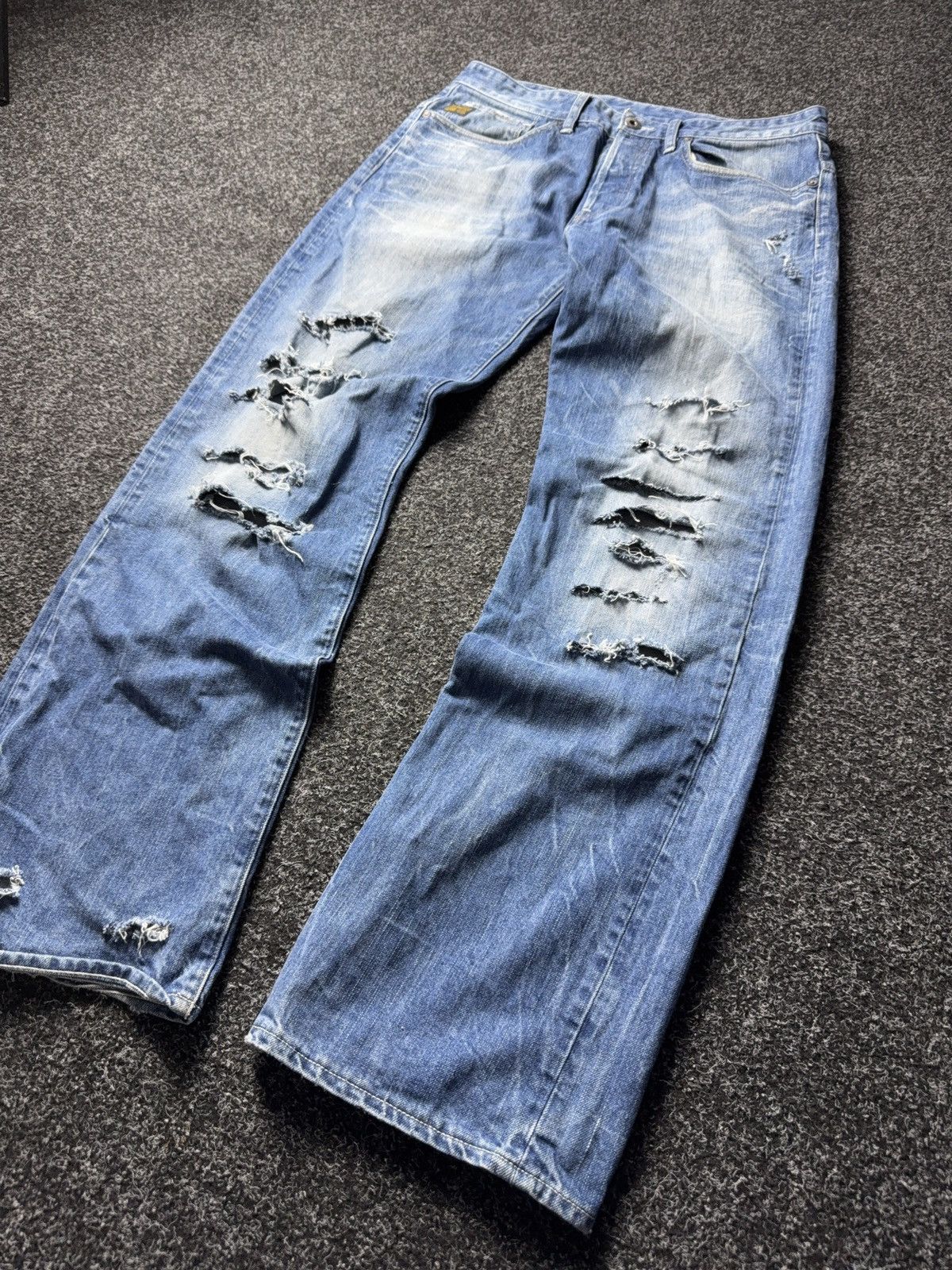 G-Star 00s Y2K G-Star RAW GS01 Distressed Destroyed Wide Jeans Size US 32 / EU 48 - 3 Thumbnail