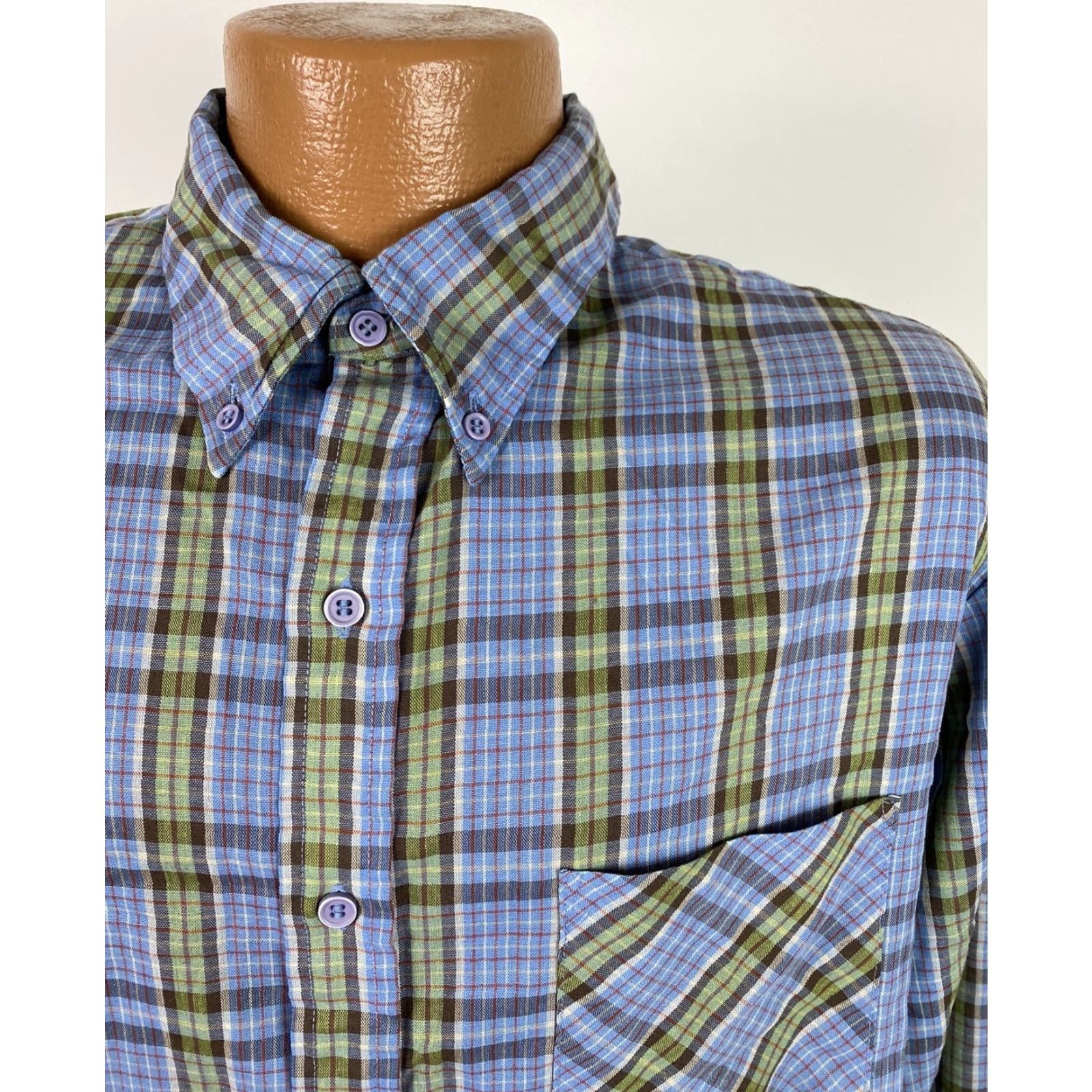 Vintage VINTAGE Moving-Up Button-Up Shirt Mens L Blue Plaid Casual 80s Retro Preppy Lightweight Cotton Poly Darts Pockets Long Sleeve Collared Shirt Mens L Size US L / EU 52-54 / 3 - 2 Thumbnail