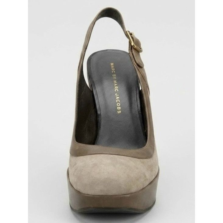 Marc by Marc Jacobs Marc Jacobs Taupe Suede Slingback Platform Wedge Heels Size US 9 / IT 39 - 5 Thumbnail