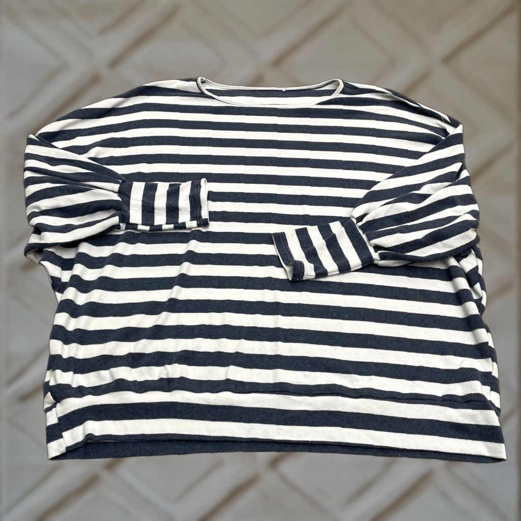 Vintage Unbranded Blouse Womens One Size Blue White Striped Crew Dolman Sleeve Casual Size ONE SIZE - 1 Thumbnail