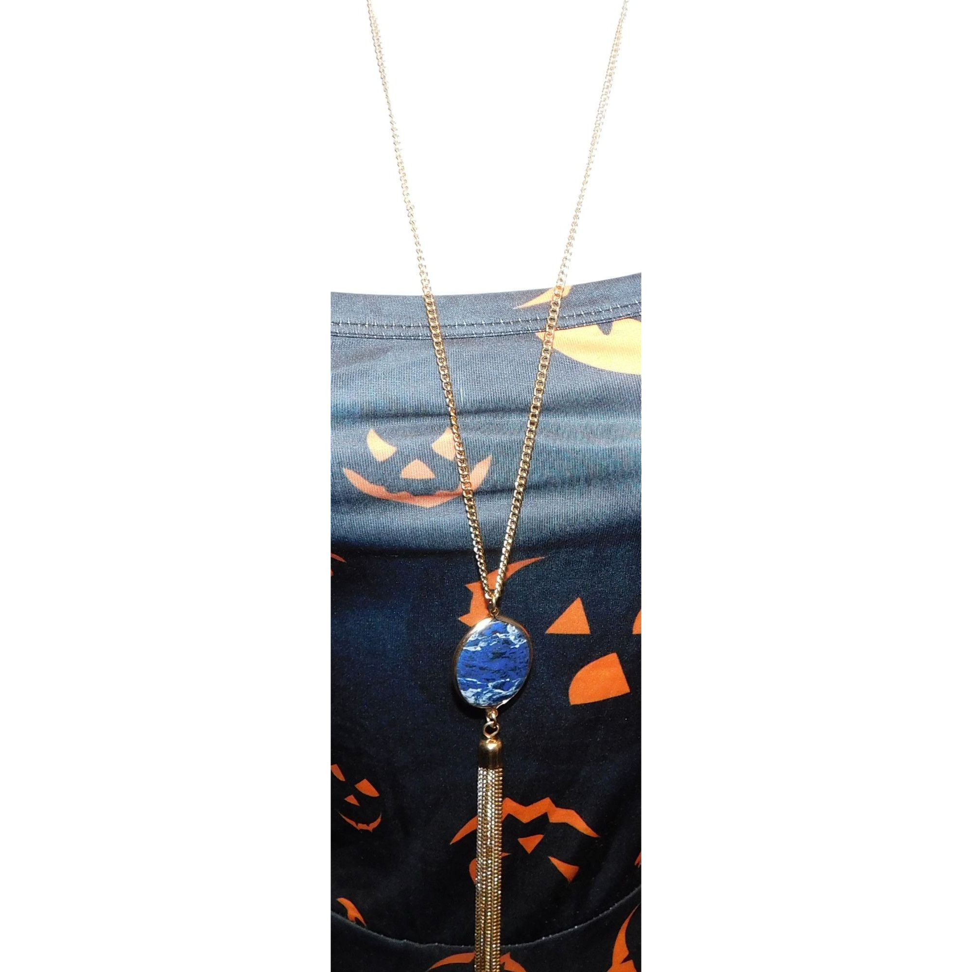Other Bohemian Blue Gemmed Pendant Necklace With Gold Tone Chain T Size ONE SIZE - 5 Thumbnail