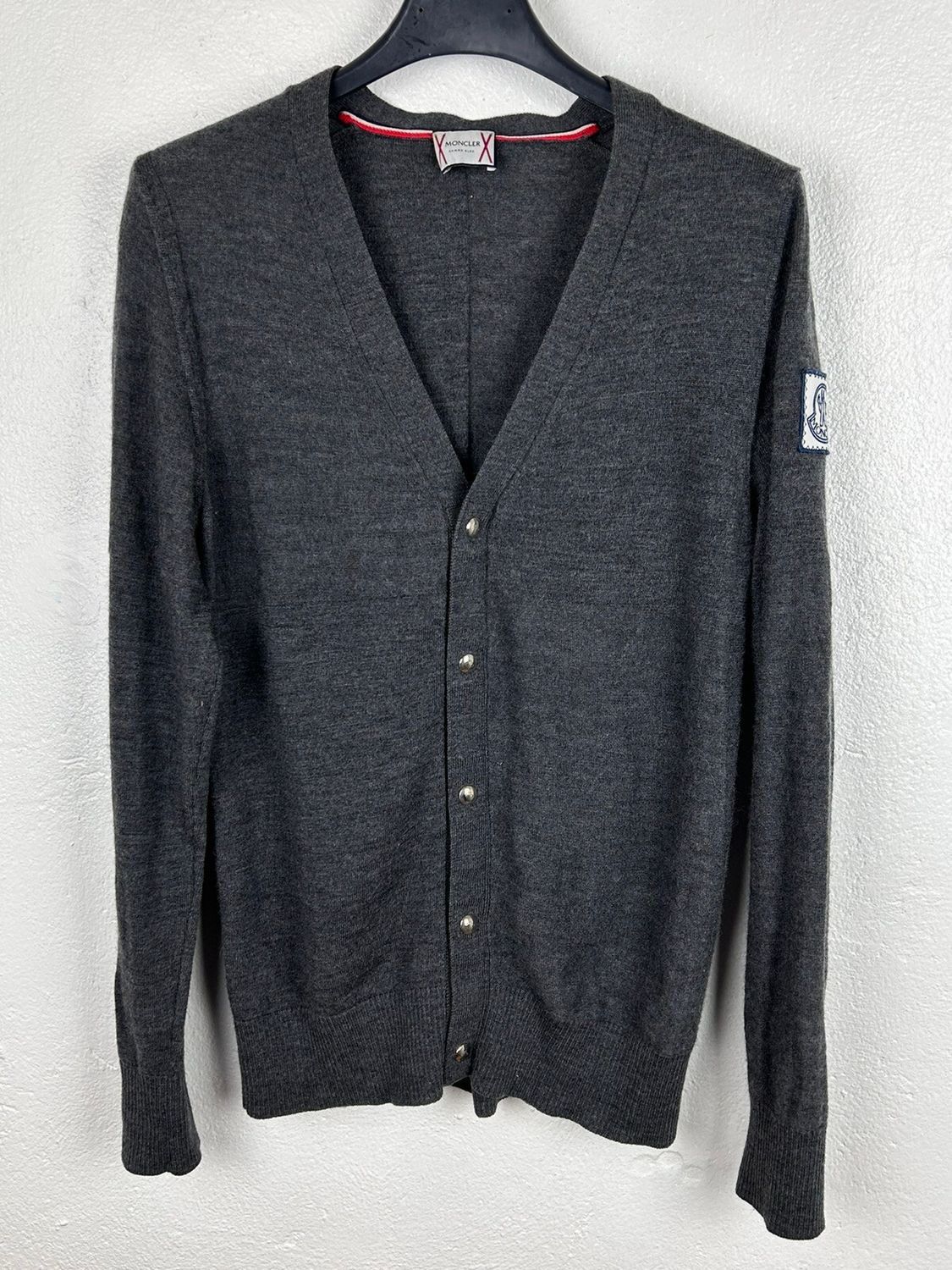 image of Moncler x Moncler Gamme Bleu Maglione Tricot Wool Cardigan in Grey, Women's (Size Small)