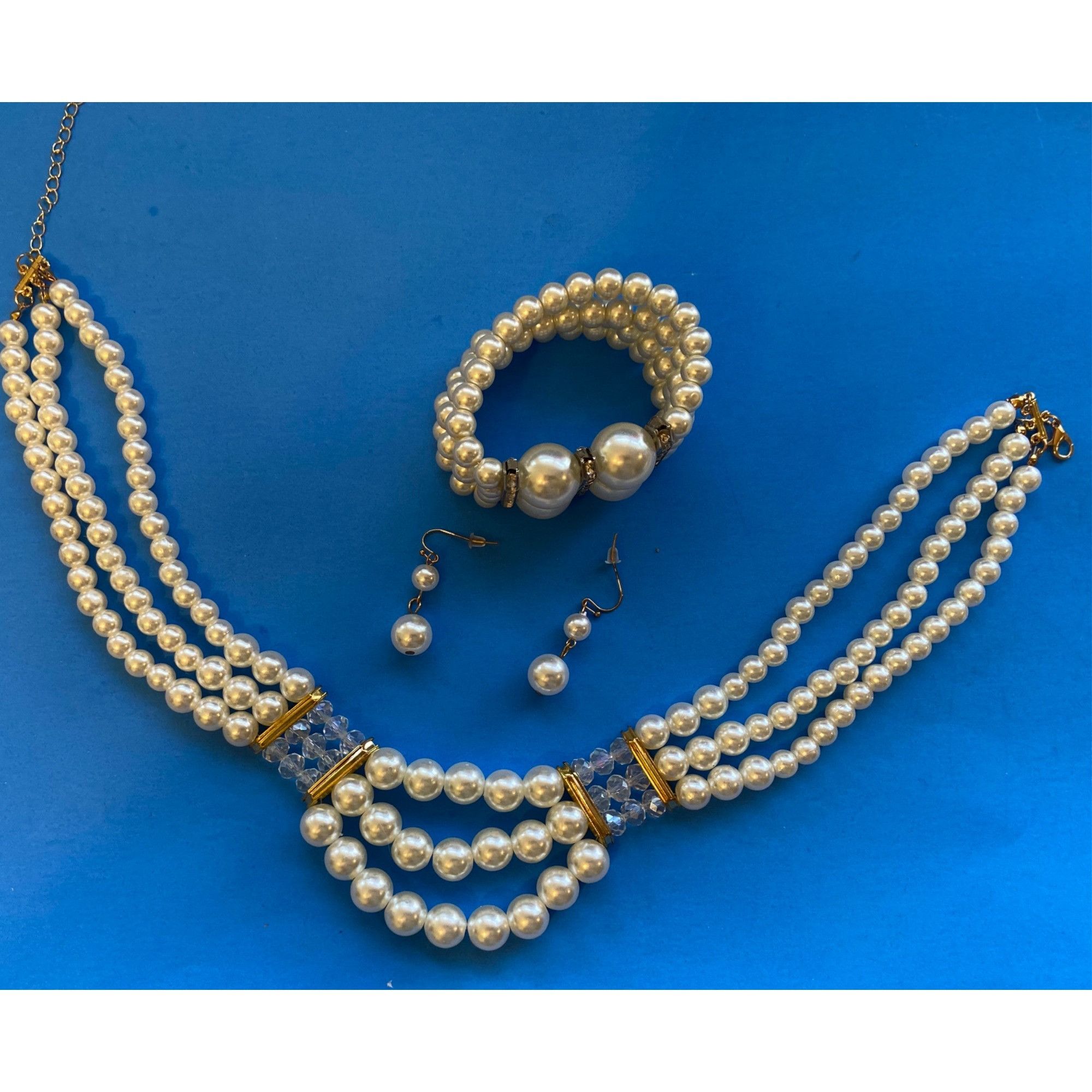Other Faux Pearl 3pc Set W/Necklace,Bracelet&Earrings Goldtone&Cry Size ONE SIZE - 3 Thumbnail