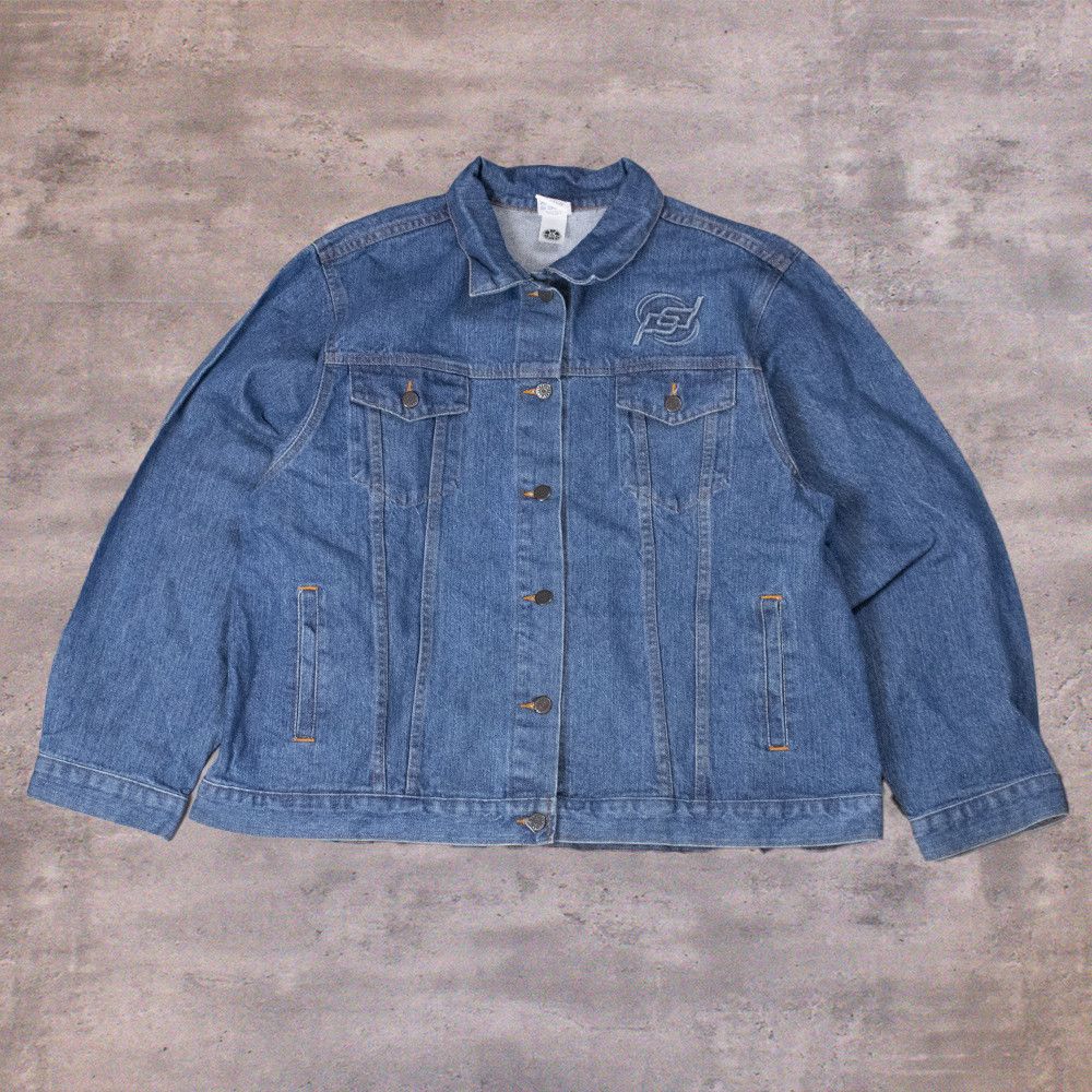 Vintage Vintage 1990s IAofM Embossed Indigo Oversize Jean Jacket Size US XL / EU 56 / 4 - 1 Thumbnail