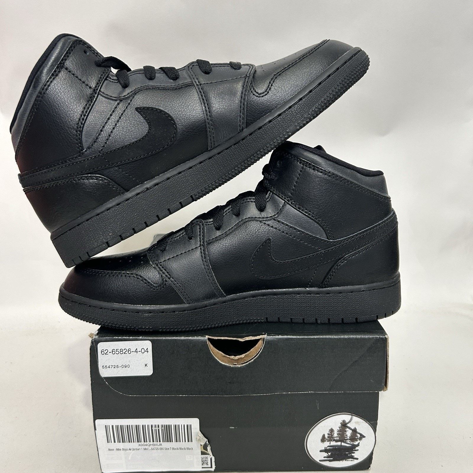 Jordan Brand Nike Air Jordan 1 Mid GS “Deep Black Nubuck Swoosh” Size US 8.5 / IT 38.5 - 3 Thumbnail