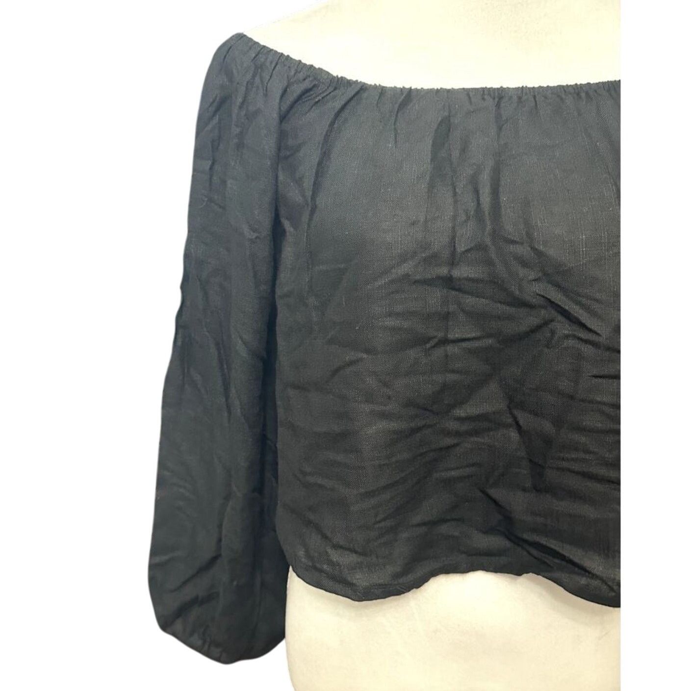 Asos ASOS Crop Top Linen Off-Shoulder Long Sleeve Black Size 4 Size S / US 4 / IT 40 - 2 Thumbnail