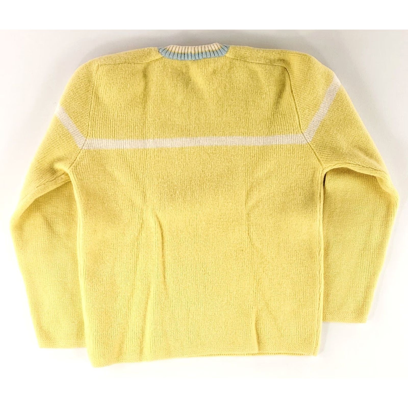 Obermeyer VINTAGE Obermeyer Sweater Womens S 100% Wool Yellow Daisy Applique Austria 60s Pullover Blues Size S / US 4 / IT 40 - 6 Thumbnail