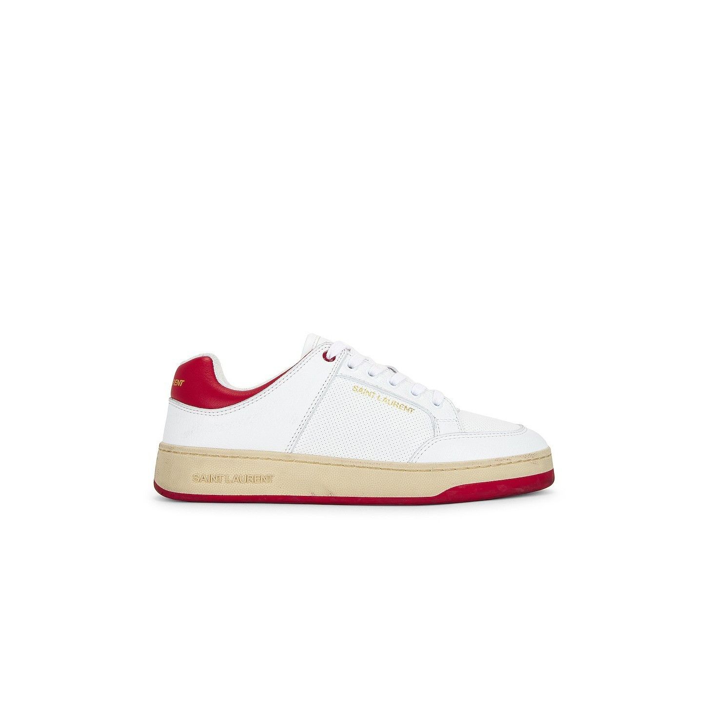 SAINT LAURENT SL/61 $880 White/Vintage Red Sneakers New & Au