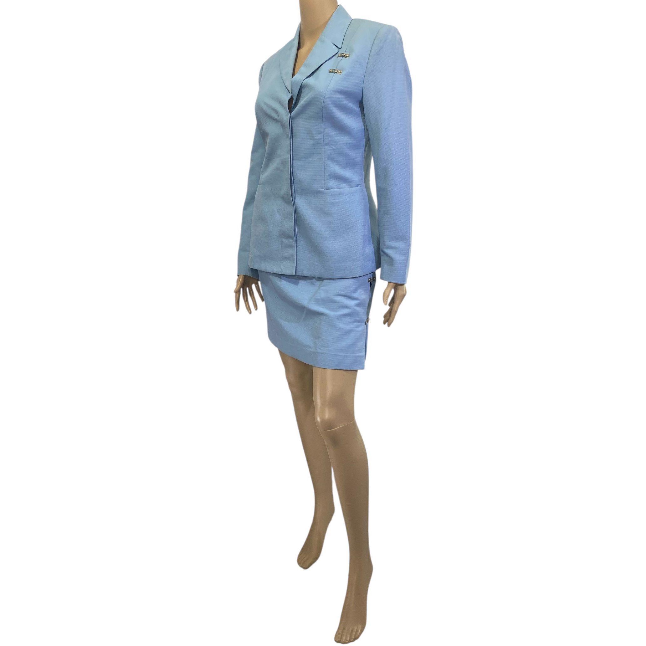 Versace Jeans Couture Vintage Powder Blue Blazer Jacket & Skirt Suit Set Size S / US 4 / IT 40 - 3 Thumbnail