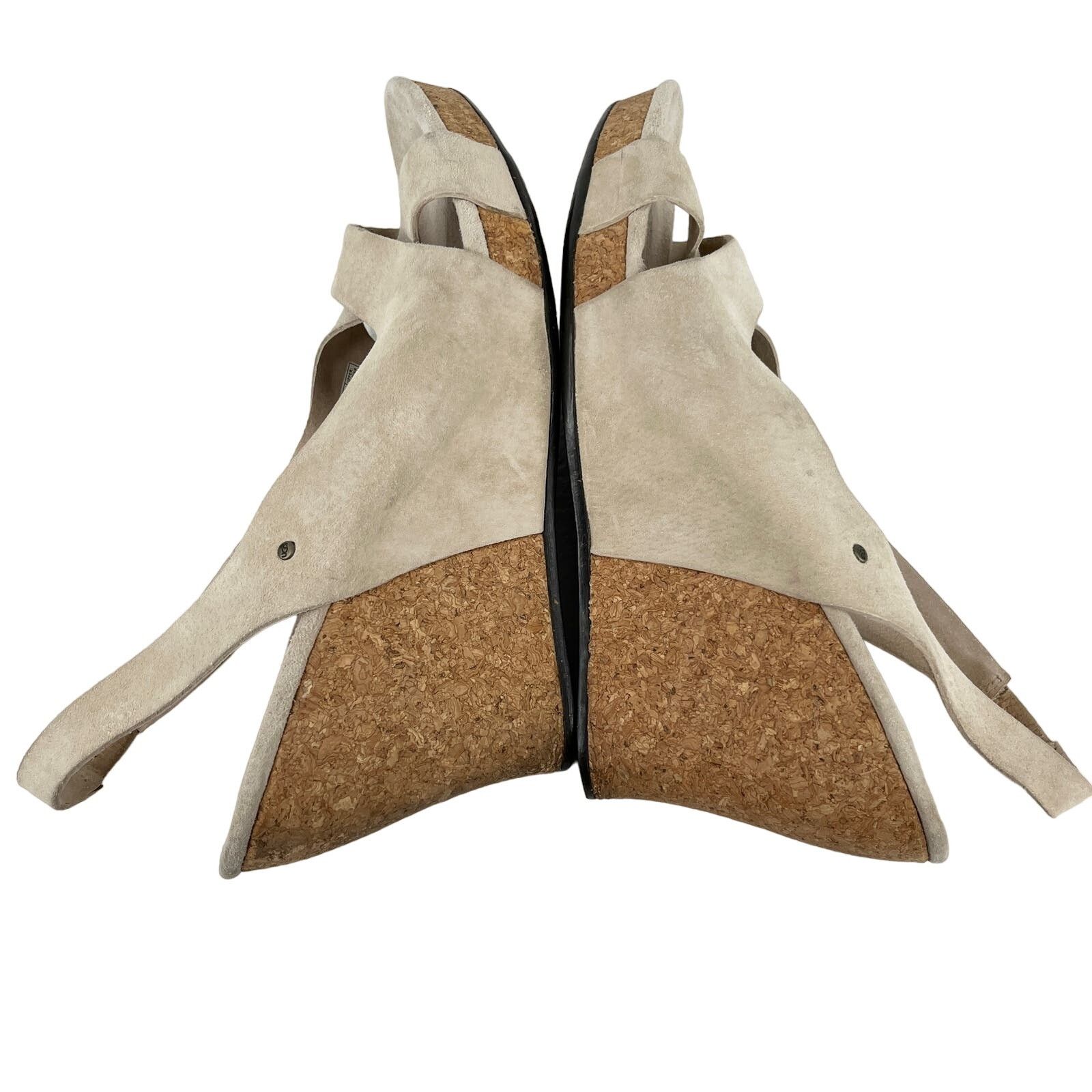 Ugg Ugg Hazel Sandals Suede 10 Beige Cork Wedge 4" Size US 10 / EU 43 - 4 Thumbnail