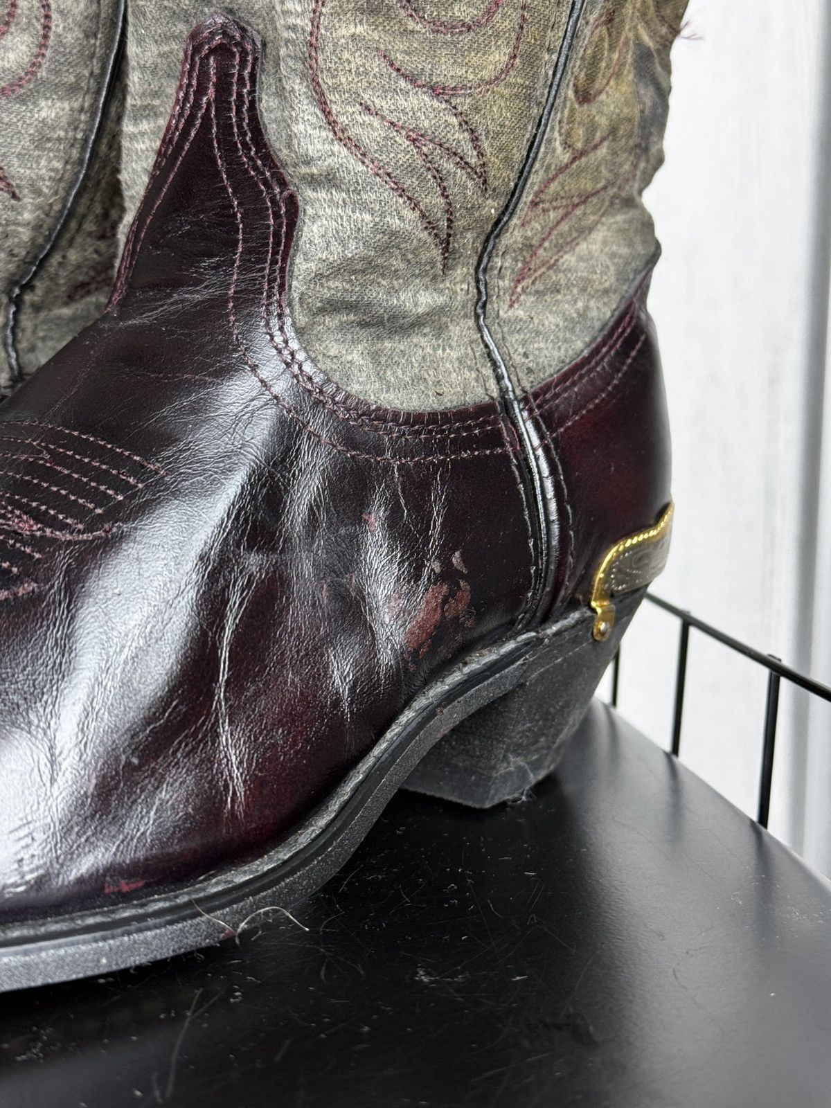 Cowboy Equipment Vintage Cowboy Cossacks USA Brown/Grey Leather Textile Boots Size US 6 / IT 36 - 7 Thumbnail
