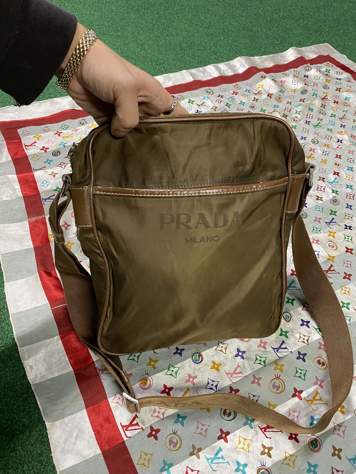 Prada VTG Brown Nylon Messenger Crossbody Bag in Blue, Men's