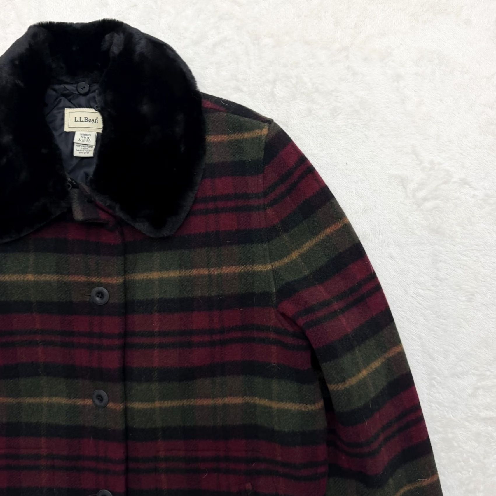 Vintage VINTAGE LL Bean Coat Jacket Womens Large Petite Plaid Faux Fur Collar Quilted Lined Size L / US 10 / IT 46 - 3 Thumbnail