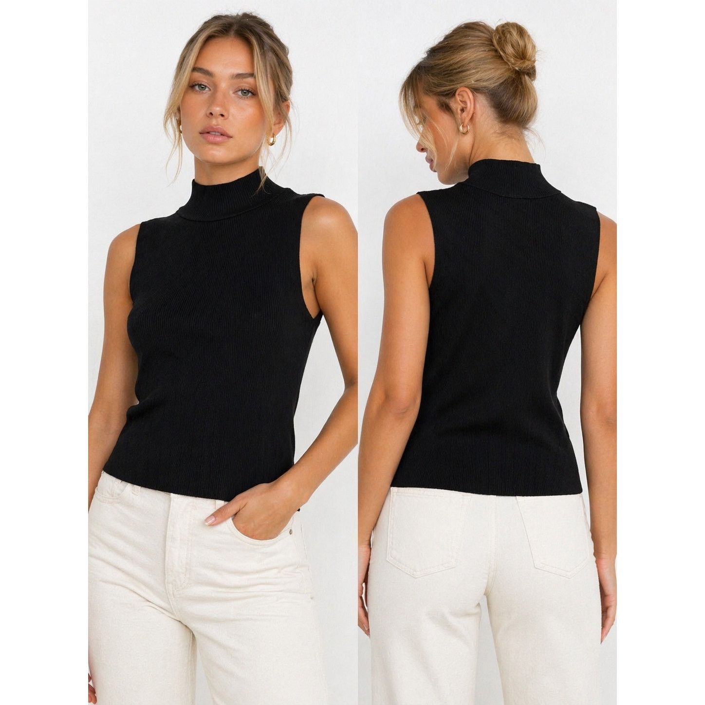 Zara NWT Zara Black Ribbed Mock Neck Sleeveless Top L Size L / US 10 / IT 46 - 5 Thumbnail
