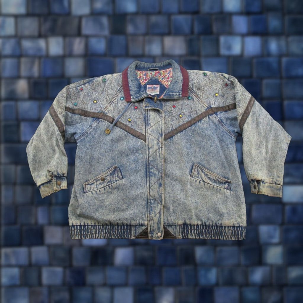 Vintage VINTAGE Current Seen Blue Denim Western Plaid Jacket Women 20W Mid-Length 3/4 Sleeve Button Lined Pockets Knit? Size 3XL / US 20-22 - 1 Thumbnail