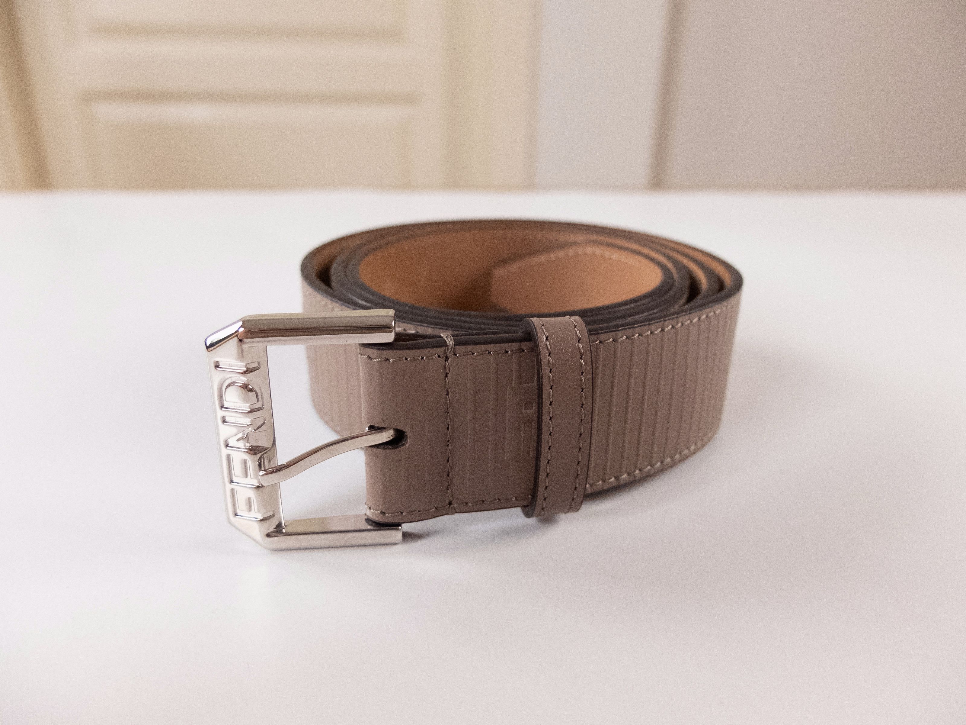 Fendi FENDI Edge dark beige FF logo embossed leather belt 90 / 36 Size 34 - 1 Thumbnail