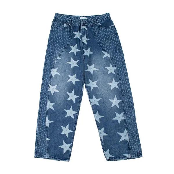 Jean Hirosue x Mao STARS Graphic Baggy Blue Denim Jeans Size US 32 / EU 48 - 3 Thumbnail
