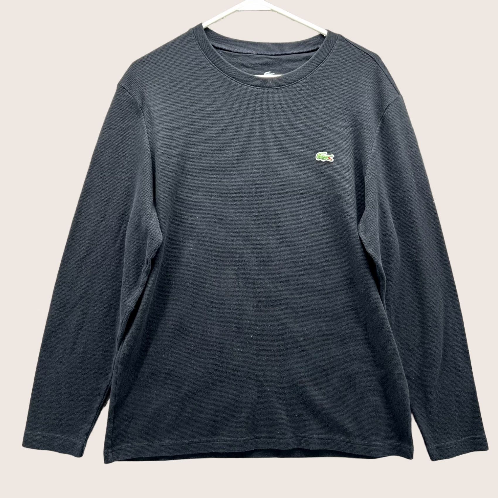 Lacoste Lacoste Shirt Mens XL Black Waffle Knit Long Sleeve Embroidery Pullover Luxury 6 Size US XL / EU 56 / 4 - 1 Thumbnail