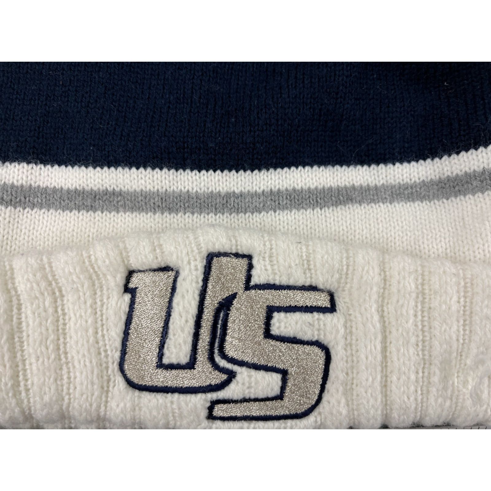 Vintage Utah State Style Hat Adult OS White Blue Beanie Toque Knit Acrylic Made USA Pom Size ONE SIZE - 2 Thumbnail