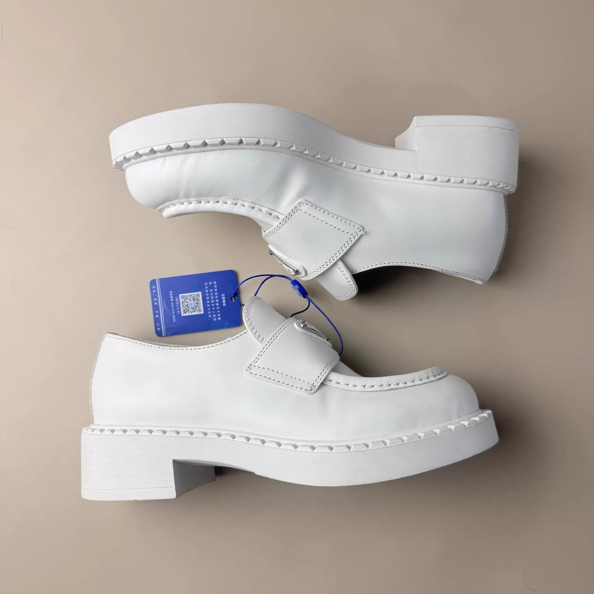 Prada Prada White Triangle Logo Leather Loafers 35 Worn Once Size US 4.5 / IT 34.5 - 4 Thumbnail