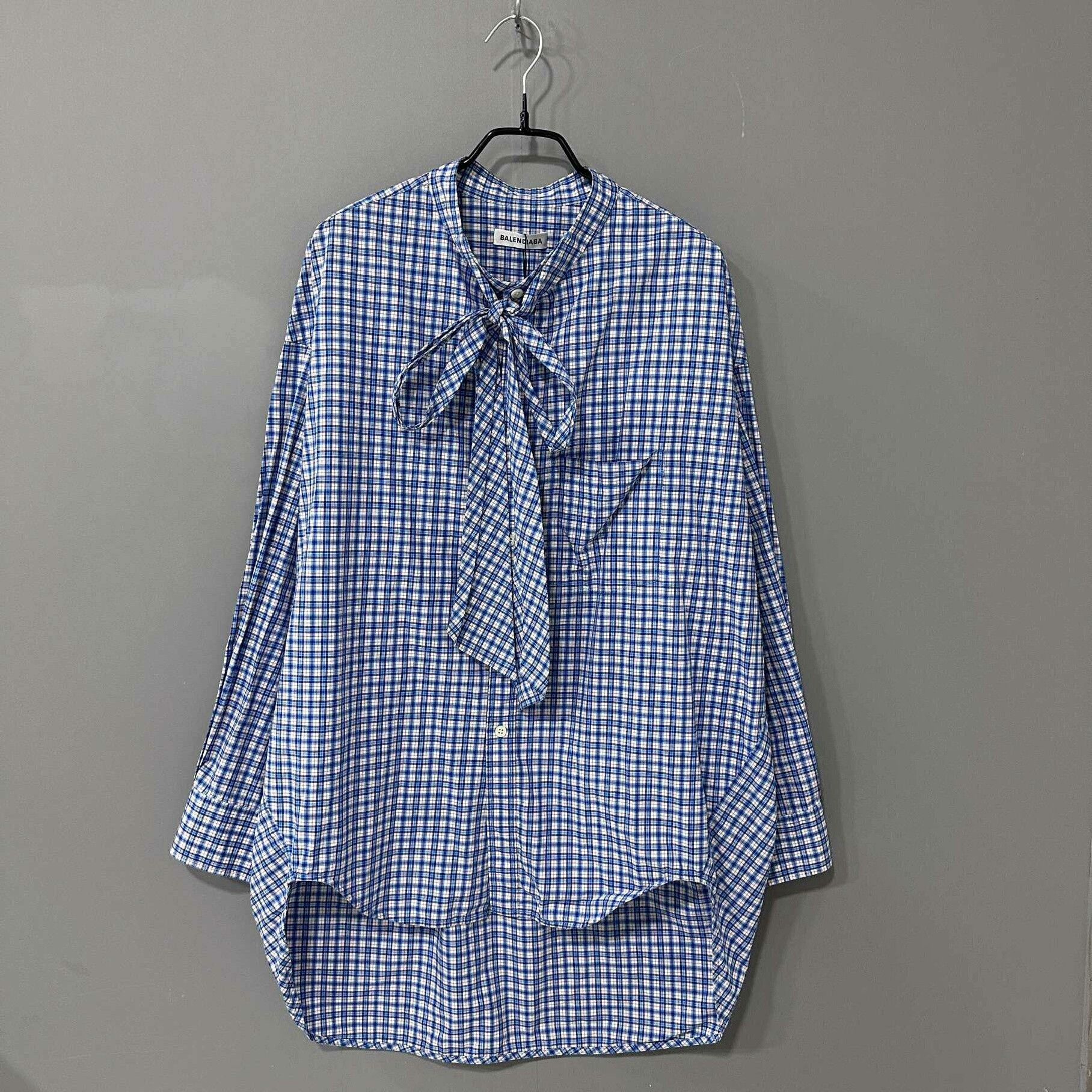 Balenciaga Balenciaga Blue White Check Back Logo Shirt Size XS / US 0-2 / IT 36-38 - 1 Thumbnail