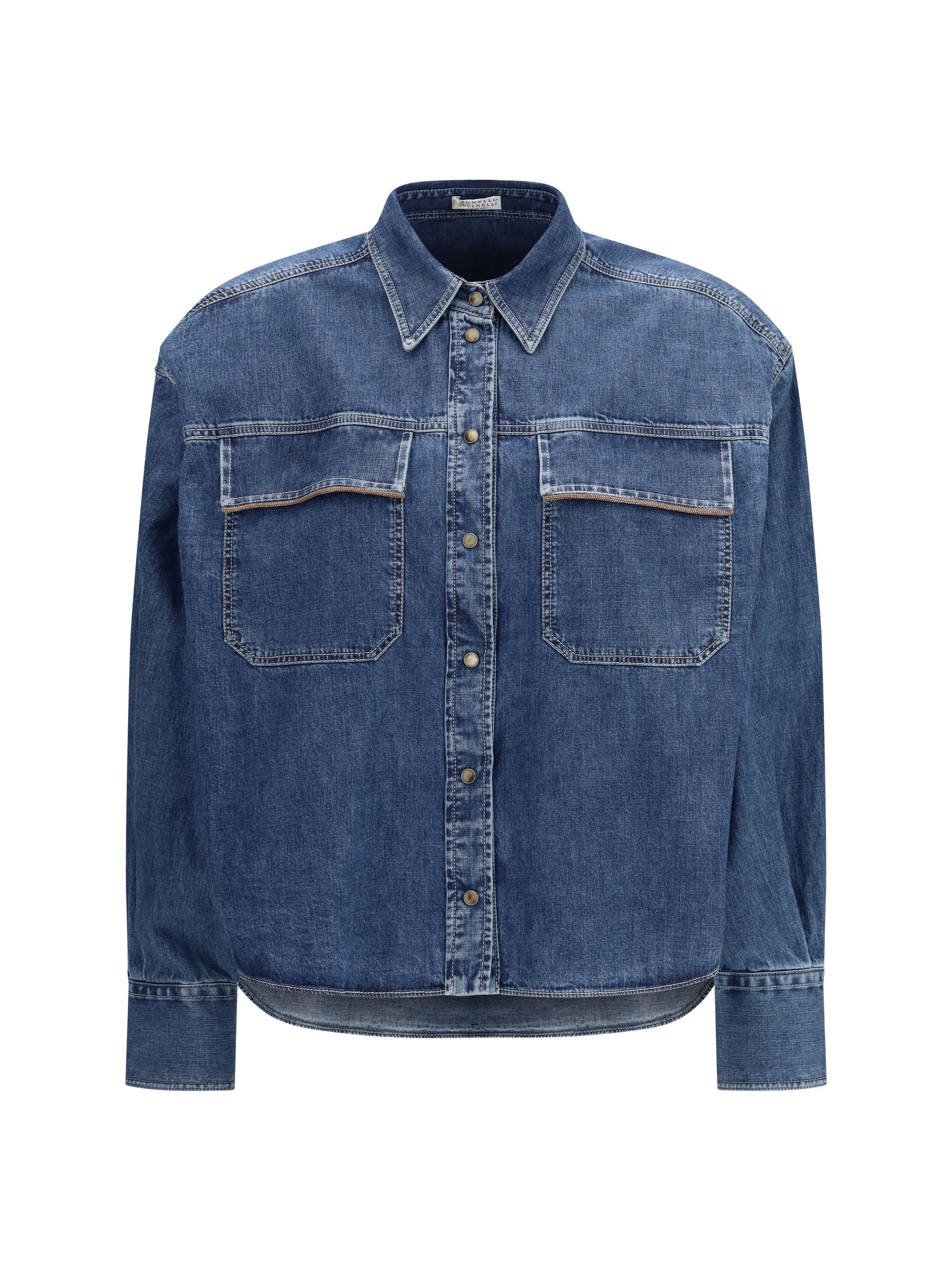 Brunello Cucinelli Denim Shirt with jewel details Size XL / US 12-14 / IT 48-50 - 1 Thumbnail
