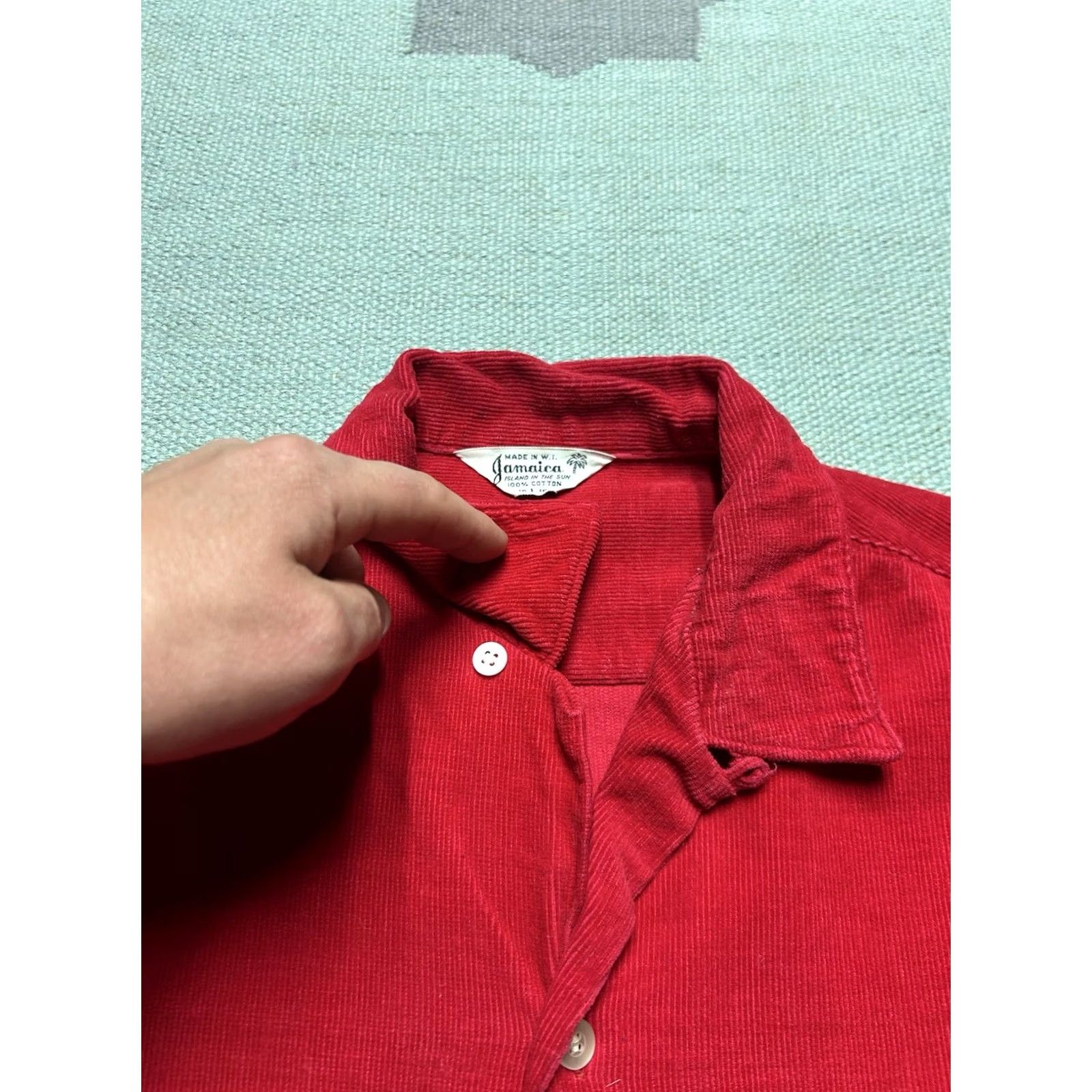 Vintage VINTAGE Rockabilly 50s Button-Up Corduroy Shirt Long Sleeve Red Collared Large L Mens Size US L / EU 52-54 / 3 - 4 Thumbnail