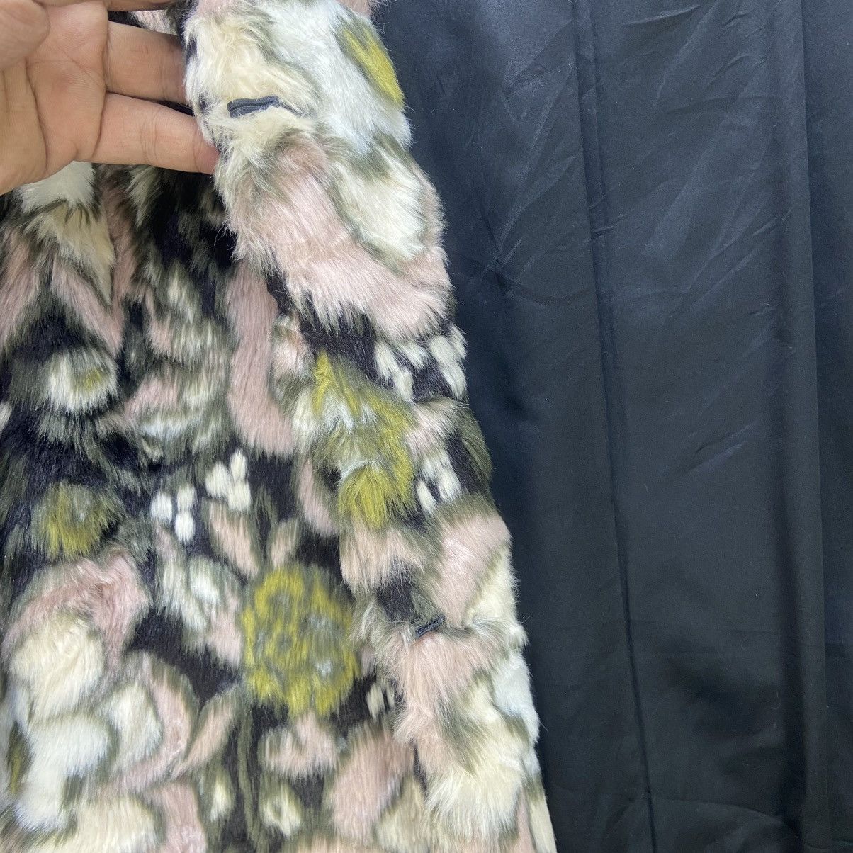 Japanese Brand Lily Brown Flower Printed Faux Fur Coat