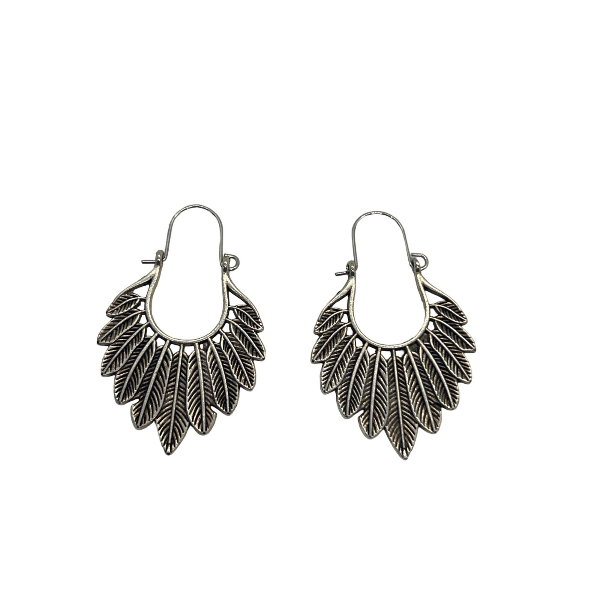 Other Silver Tone Feather Hoop Earrings Dangle Wire 2" Long Boho H Size ONE SIZE - 1 Thumbnail