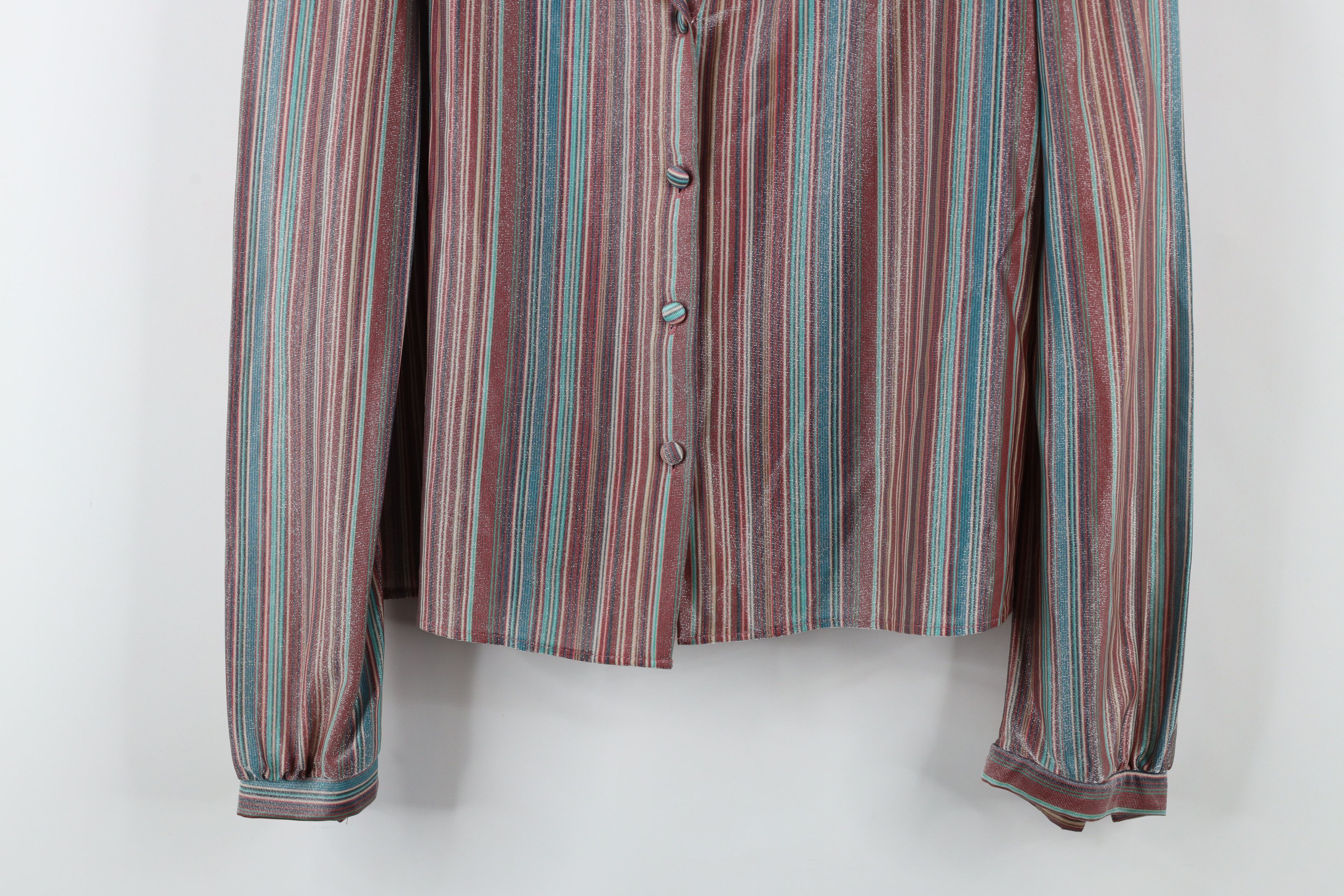 Vintage Vintage 70s Mid Century Modern Striped Cropped Button Shirt Size L / US 10 / IT 46 - 3 Thumbnail