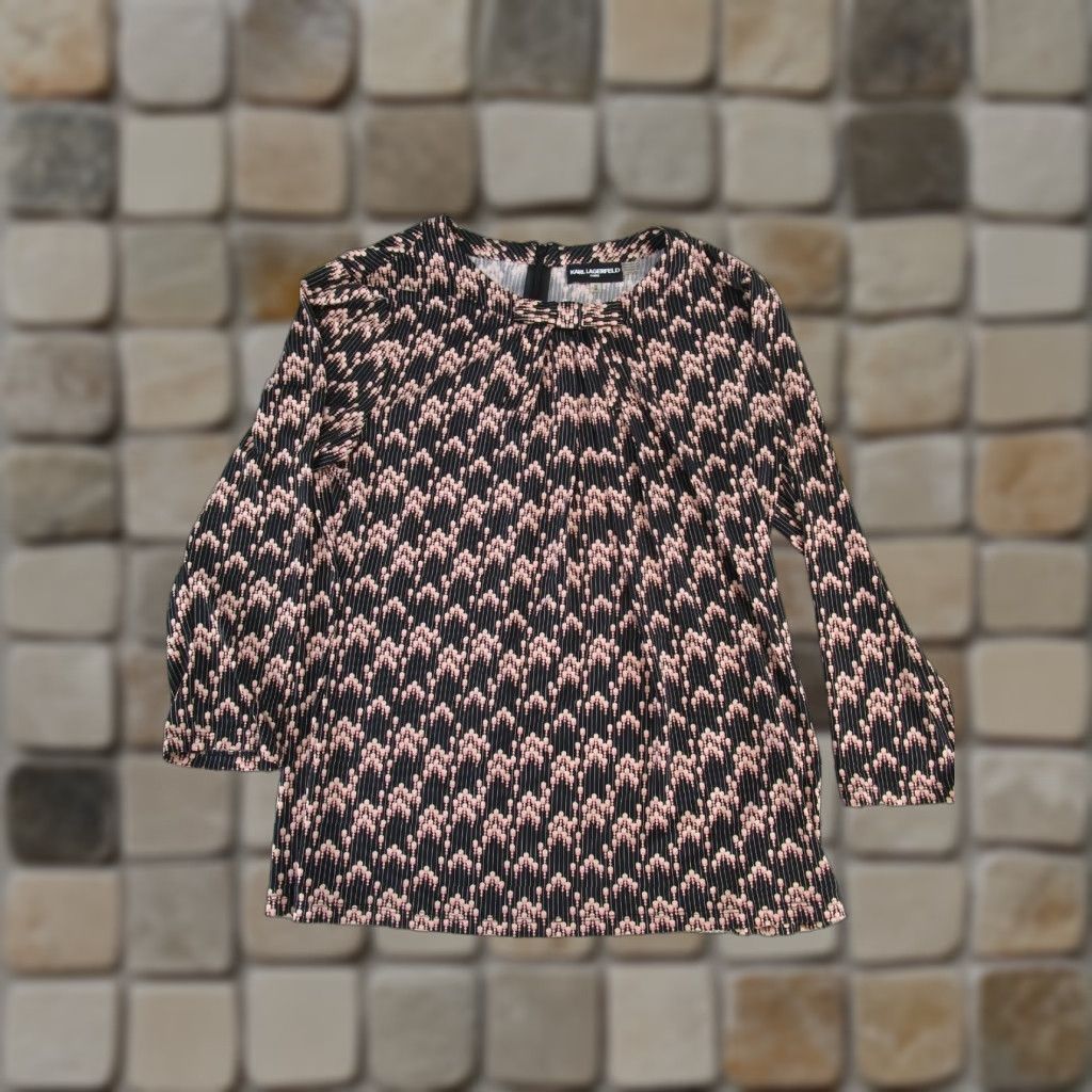 Karl Lagerfeld Karl Lagerfeld Shirt Womens Medium Black Pink Geometric Long Sleeve Round Neck Zip Blouse Size M / US 6-8 / IT 42-44 - 1 Thumbnail