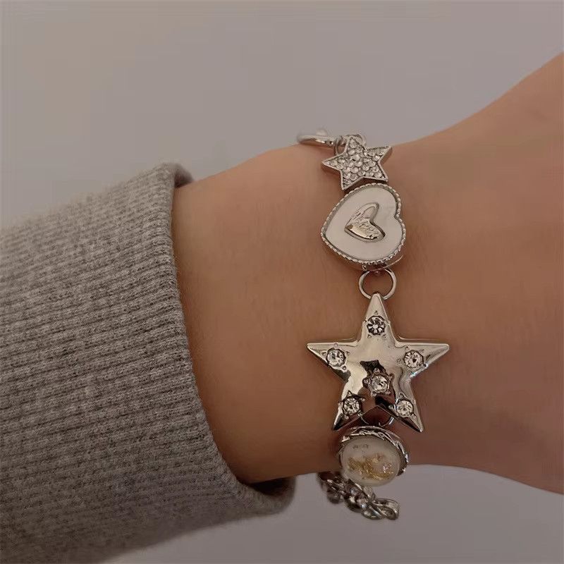 Jewelry Aesthetic Heart Star Chain Bracelet Size ONE SIZE - 4 Thumbnail