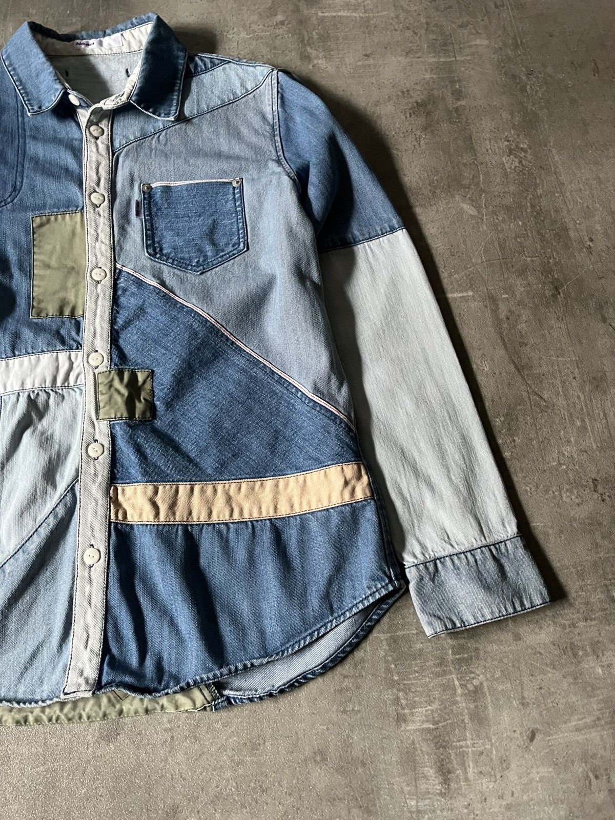 Issey Miyake × Japanese Brand × Ne-Net Ne-Net reconstructed patchwork denim button up shirt Size US M / EU 48-50 / 2 - 3 Thumbnail