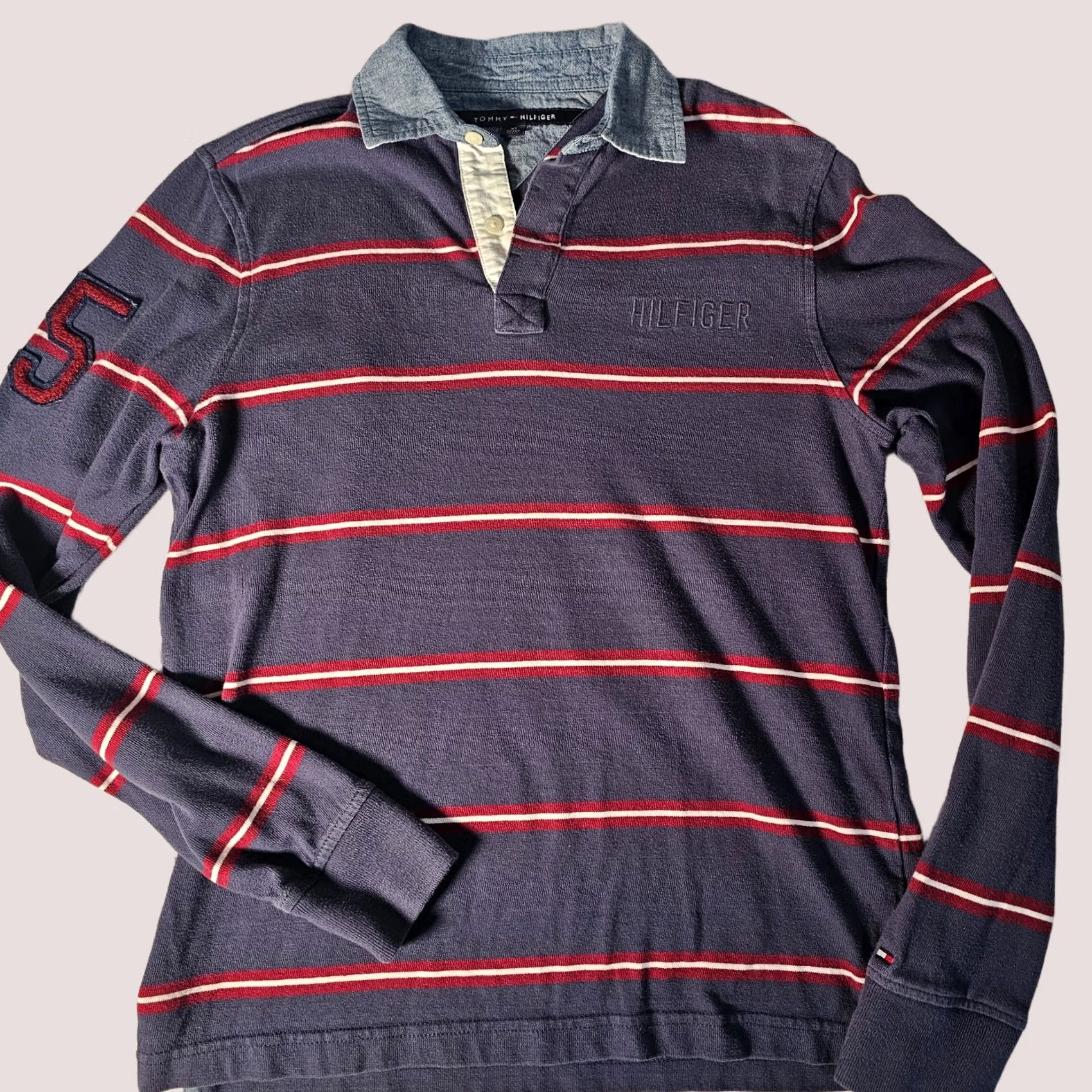 Tommy Hilfiger Tommy Hilfiger Polo Shirt Long Sleeve Mens XS Blue Red Stripe Logo Size US XS / EU 42 / 0 - 1 Thumbnail