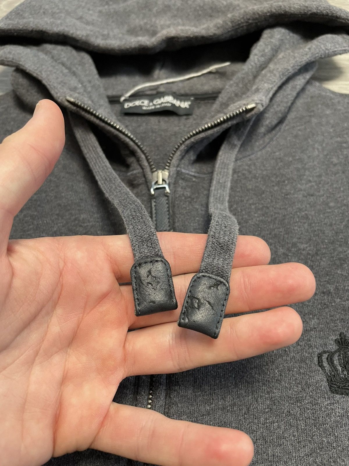 Dolce & Gabbana Dolce Gabbana Embroidered Crown Logo Zip-Up Hoodie Gray Size US L / EU 52-54 / 3 - 7 Thumbnail