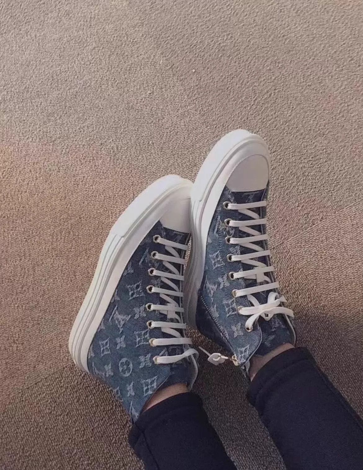 Louis Vuitton LV Stellar Denim Blue High-Top Sneakers Monogram Size US 7.5 / IT 37.5 - 7 Thumbnail