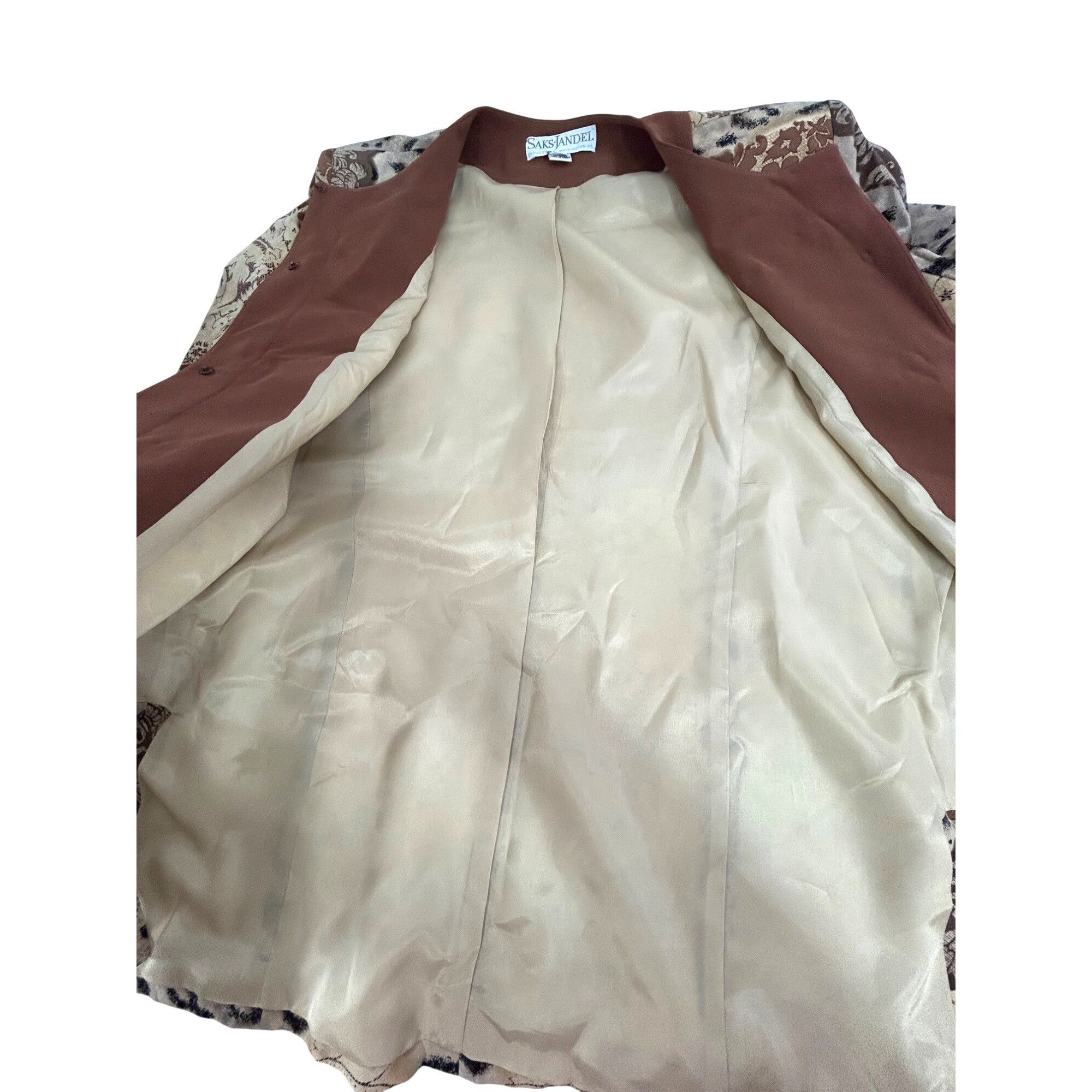 Other Saks Jandel Vtg Blazer 14 Silk Asian Style Animal Print Neut Size L / US 10 / IT 46 - 16 Thumbnail