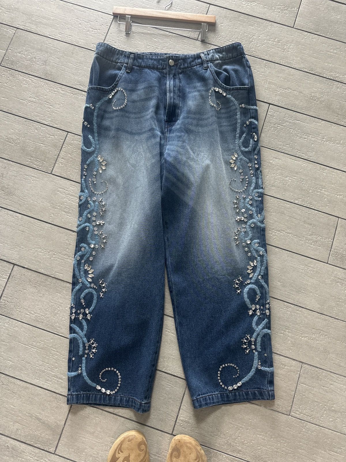 Bluemarble Bluemarble Embellished Wide-Leg Denim – Size 34 (Fits 36) Size US 34 / EU 50 - 1 Thumbnail